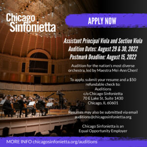 Chicago Sinfonietta Announces Viola Audition