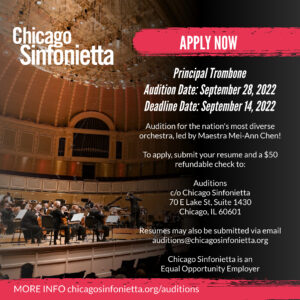 Chicago Sinfonietta Announces Trombone Audition